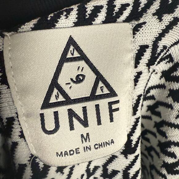 UNIF Black White Houndstooth Knit Logo Waist Fit & Flare Mini Skirt Size Medium - Picture 9 of 9